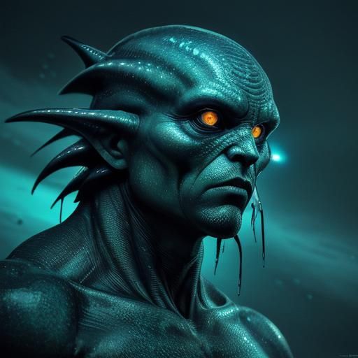 Half-Fish Mutant Emerges in Bioluminescent Digital Art