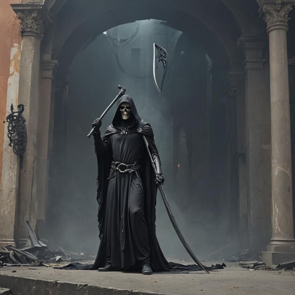Modern Grim Reaper Guiding Souls, Hyperrealistic Art