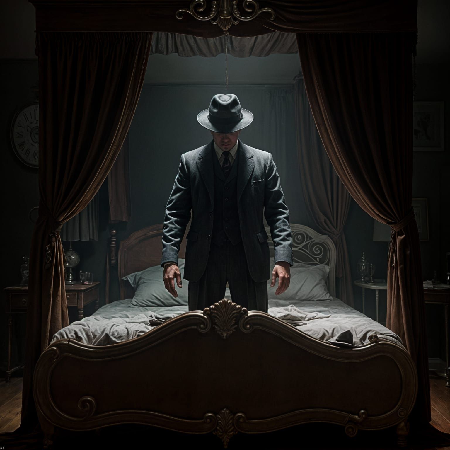 Eerie Man in Shadow, Psychological Horror Concept