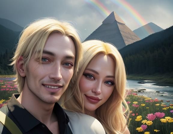 Ecstatic Blonde Woman in Colorful Landscape