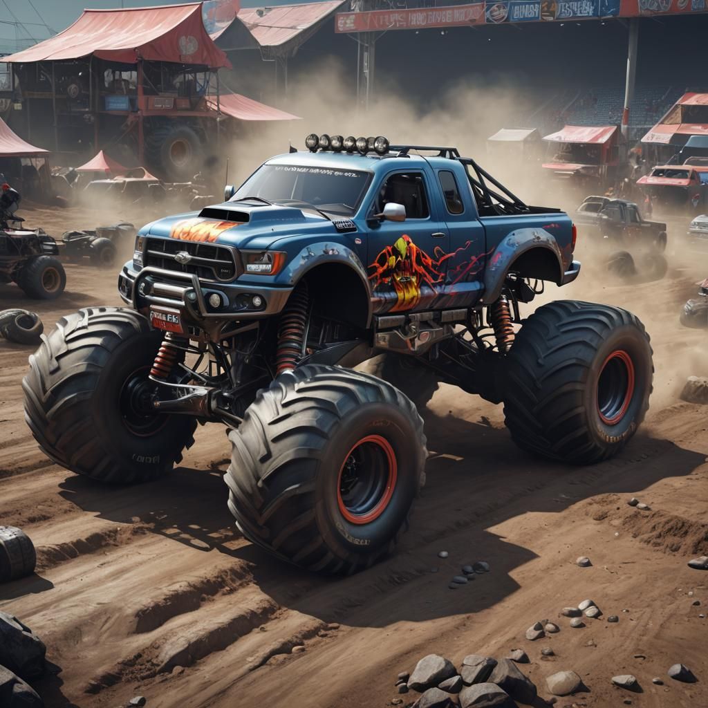 Detailed 3D Anime Monster Truck Concept Art