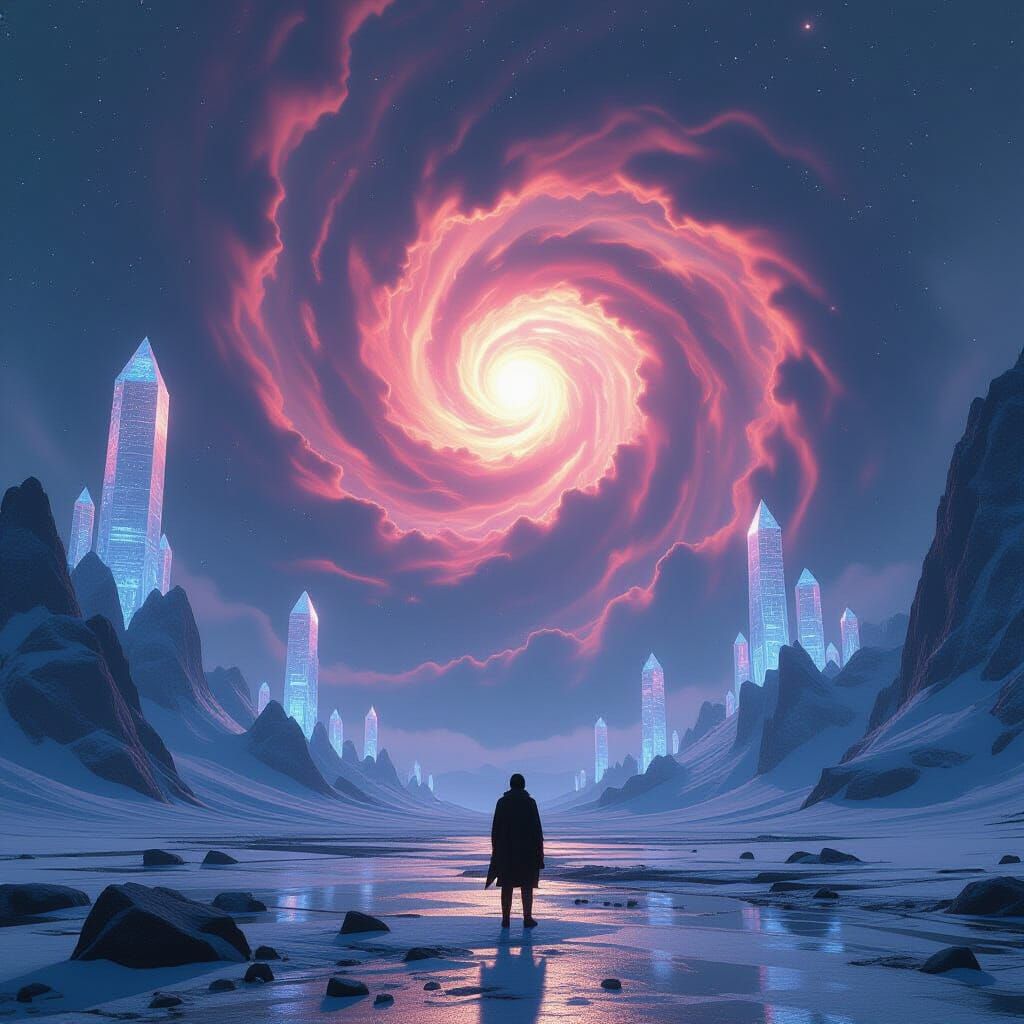 Colossal Nebula Over Alien Planet in Dreamlike Style