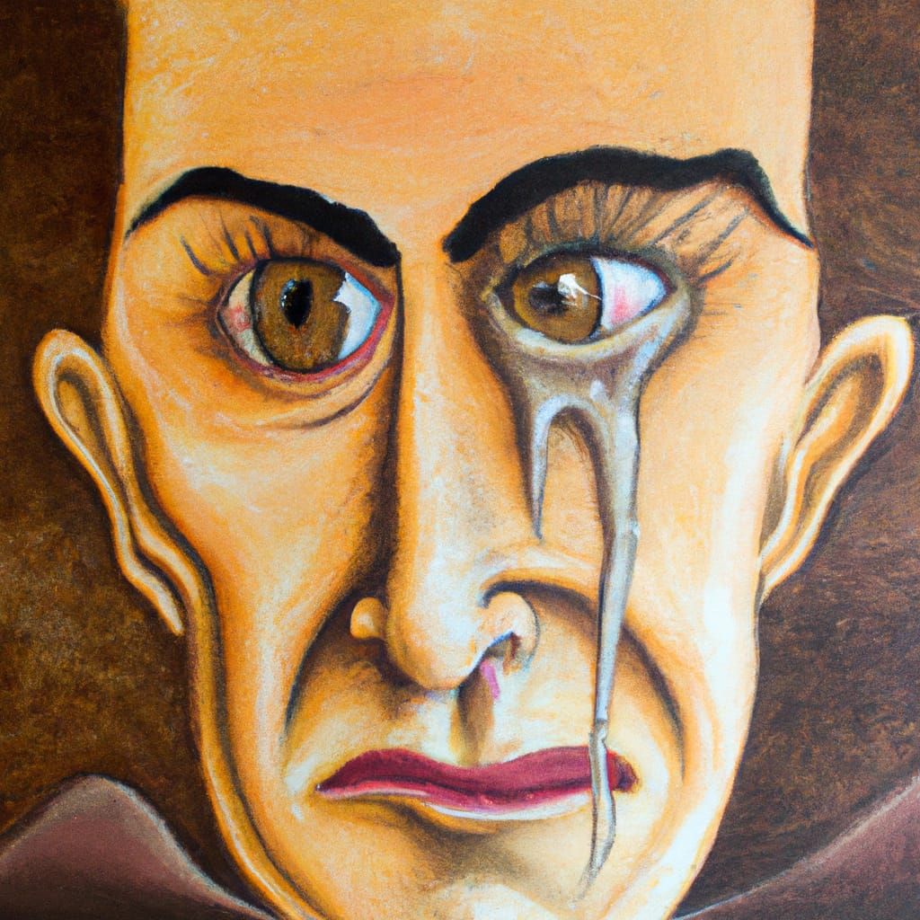 Surrealist Portrait in Matte Oil on Canvas Gouache