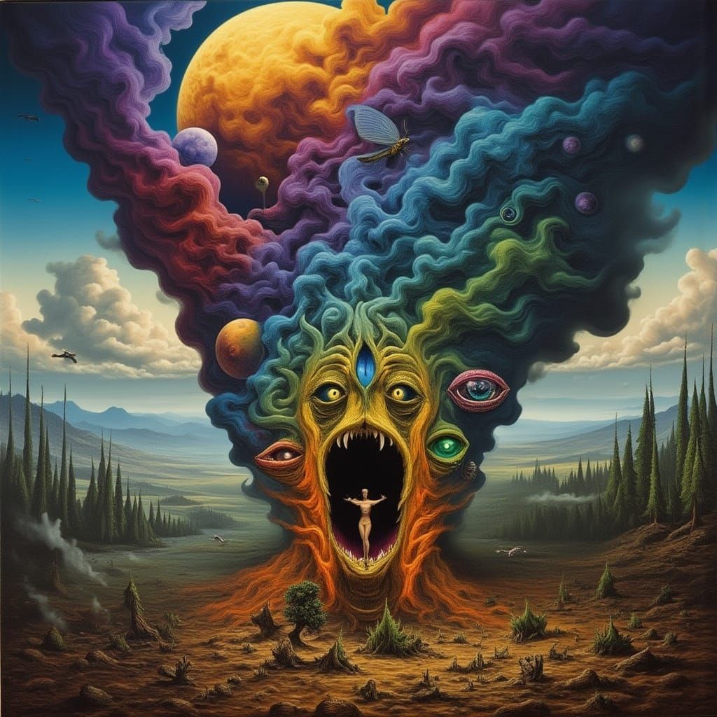 Surreal Smoke Metamorphosis into Human Faces and Mountains