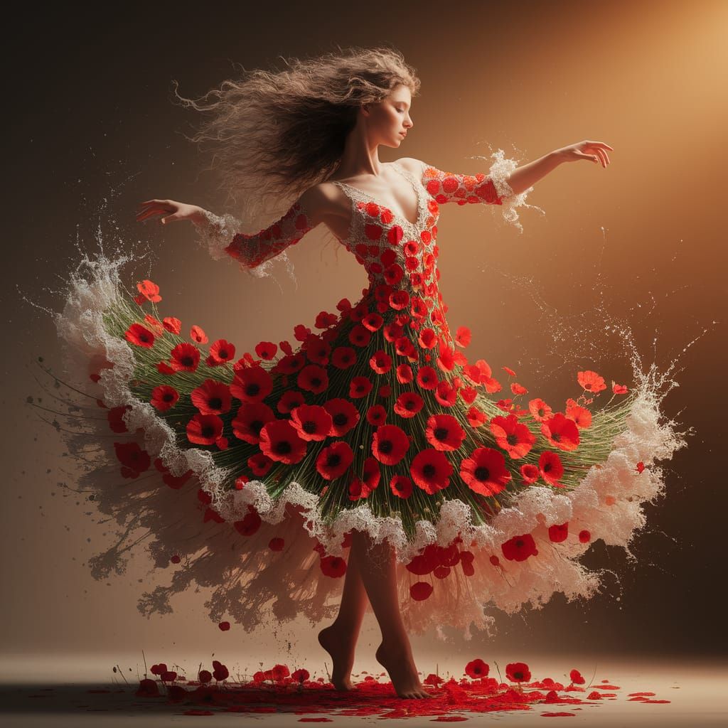 Poppy Flower Lace Dress in Mixed Media Style