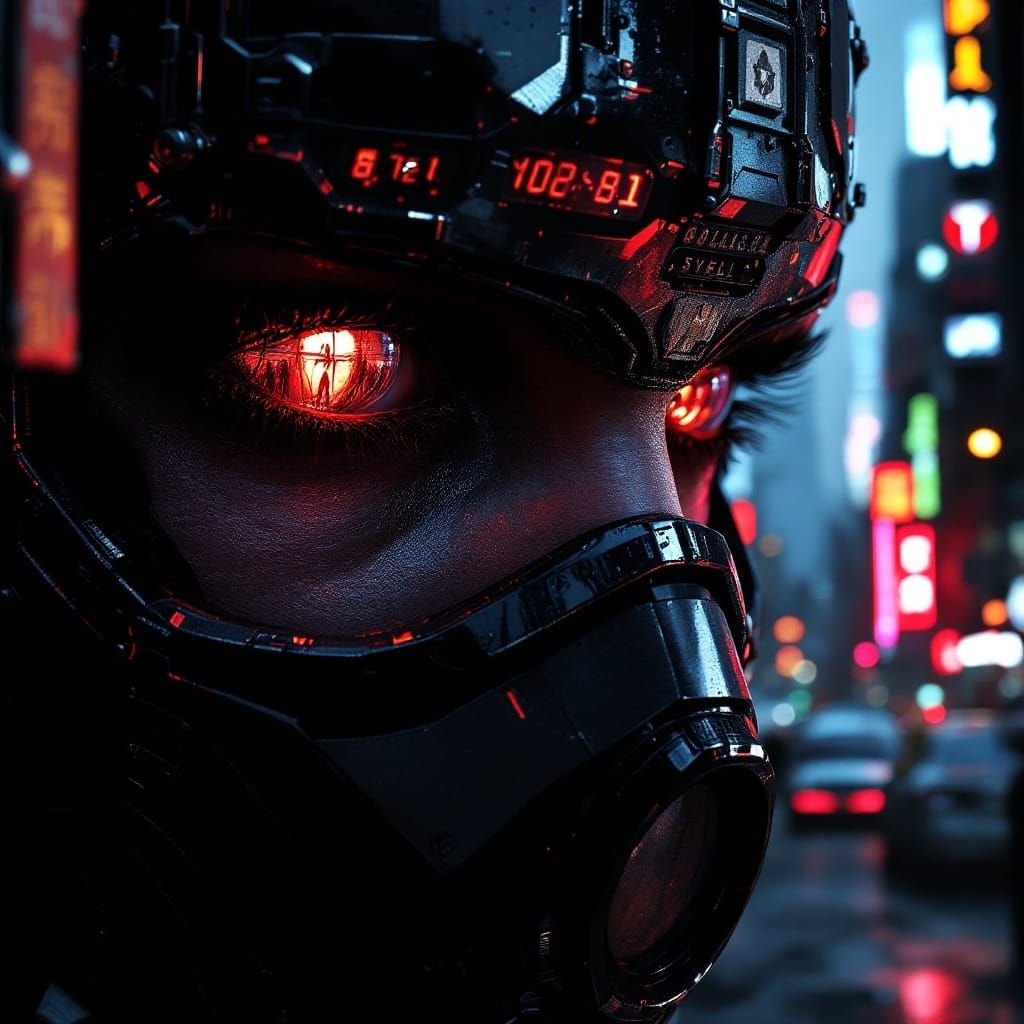 Cyberpunk Warrior in Neon-Drenched Metropolis