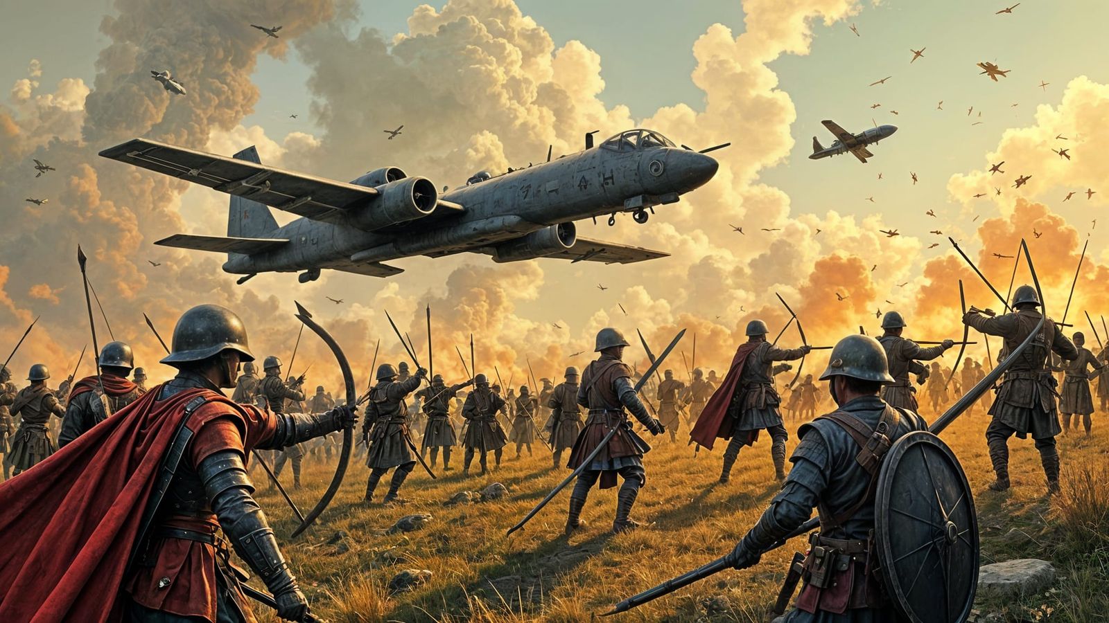 An A-10ZX Extended body rains destruction over a medieval ba...