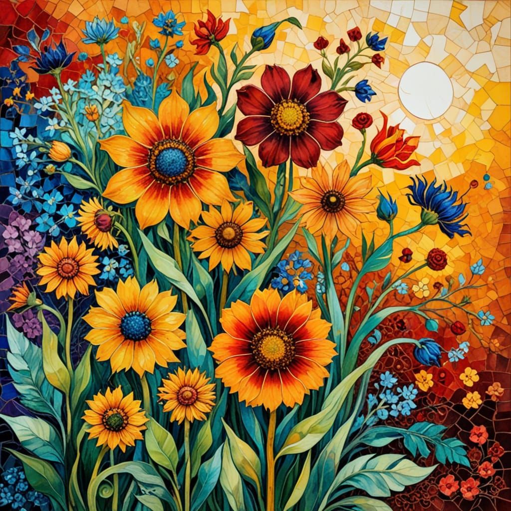 (flowers in a garden:1.8), Vincent Van Gogh and Salvador Dal...