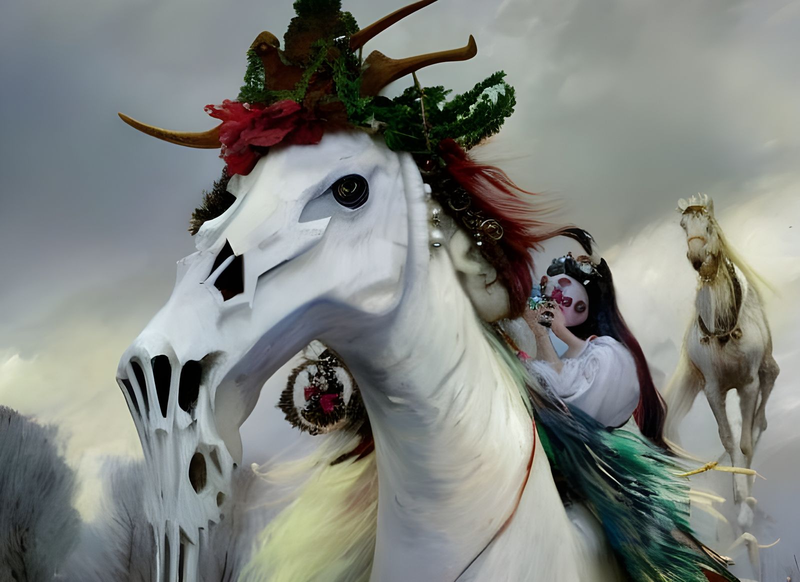 Mari Lwyd: Welsh Christmas Horse in Oil Painting Style