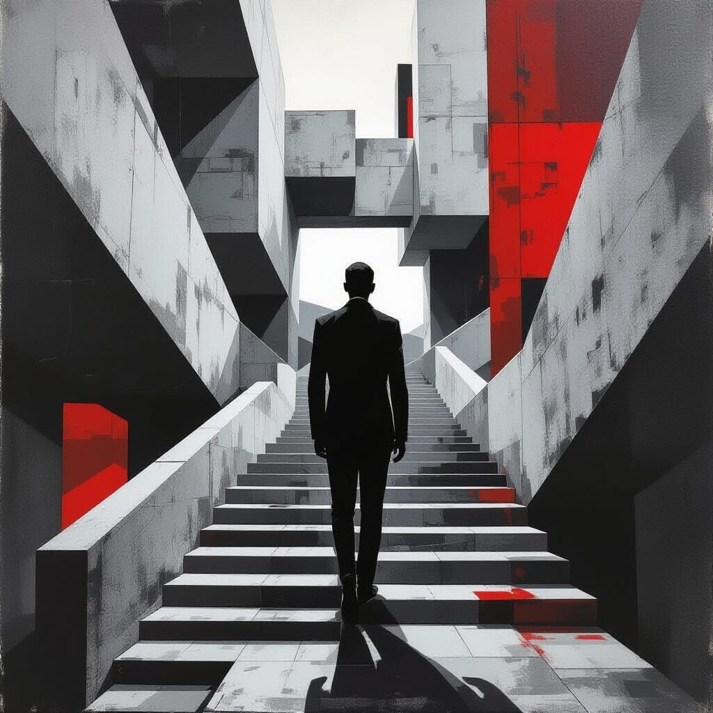 Cubist Labyrinth: Fragmented Figure in Brutalist Architectur...