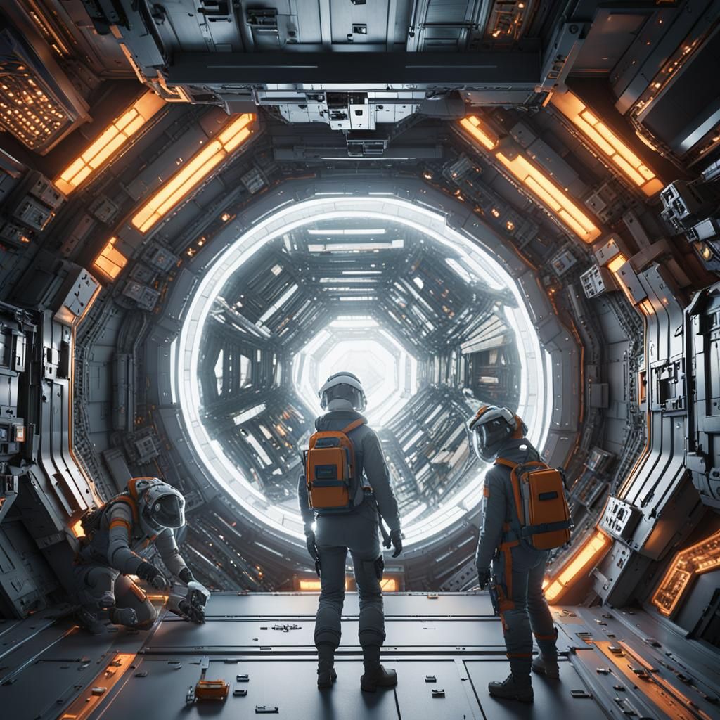 Woman and Raccoon Team Rewire Space Station Panel