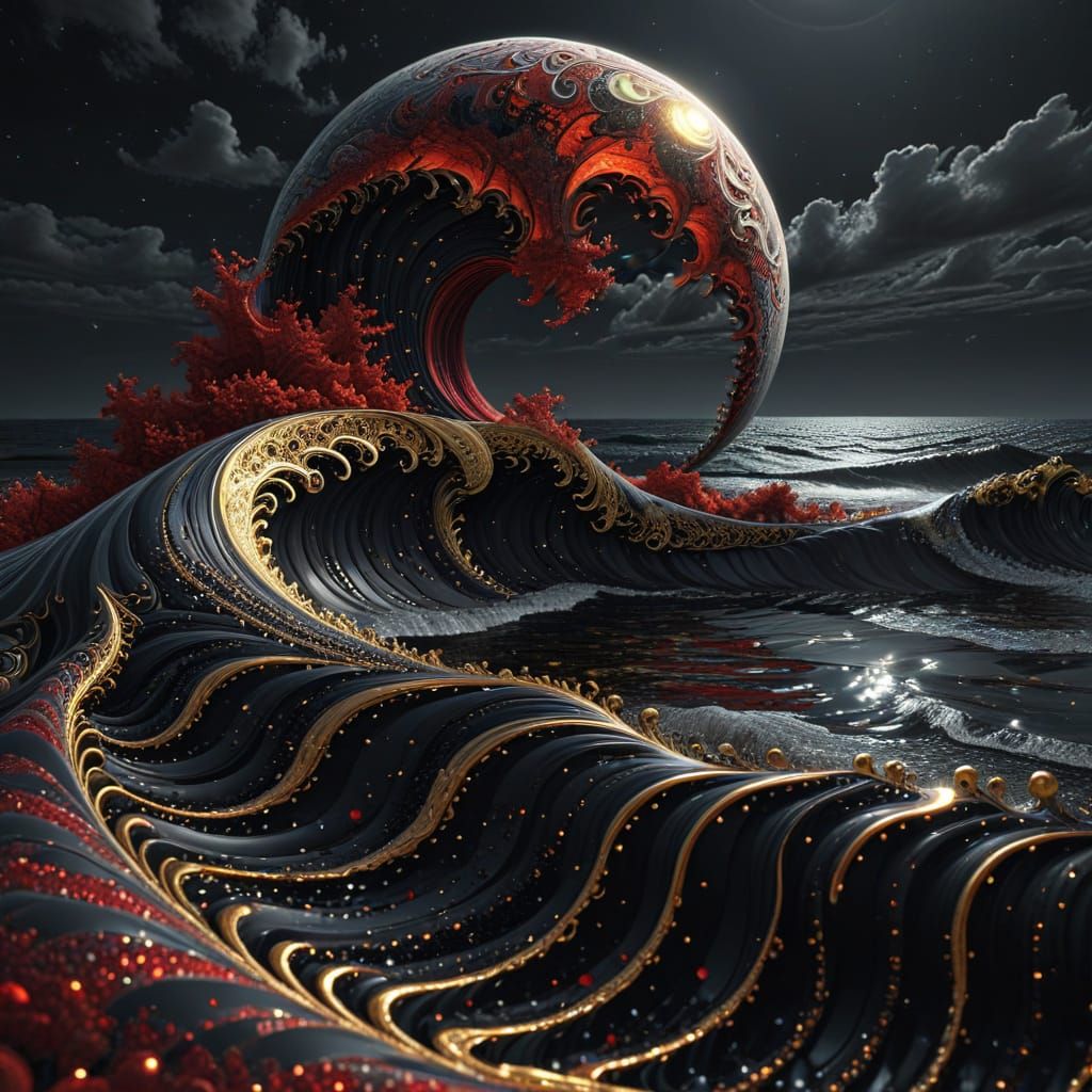 Ethereal Cosmic Ocean under Crescent Moon