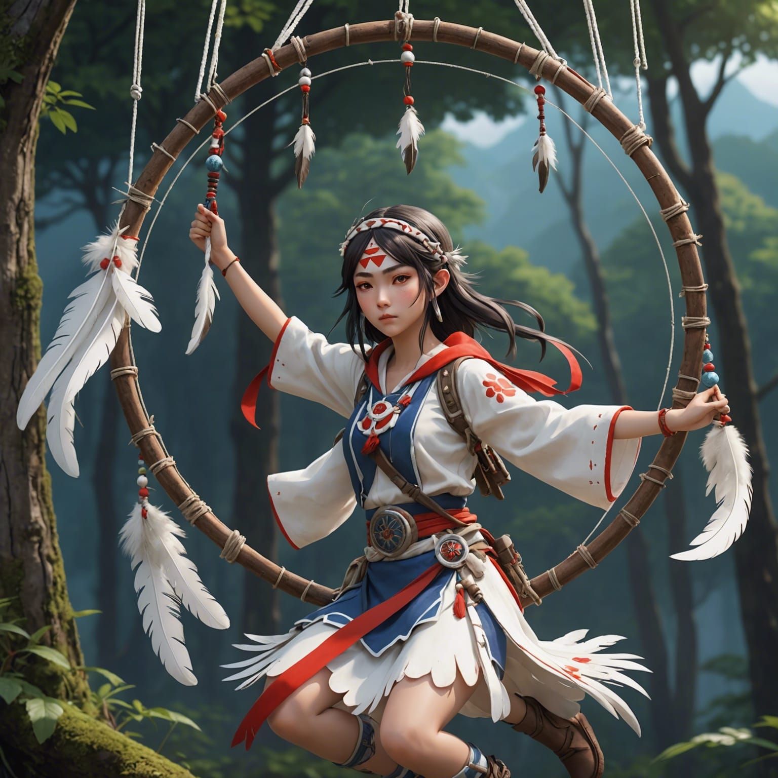 Mononoke Girl on Dreamcatcher in 3D Anime Art
