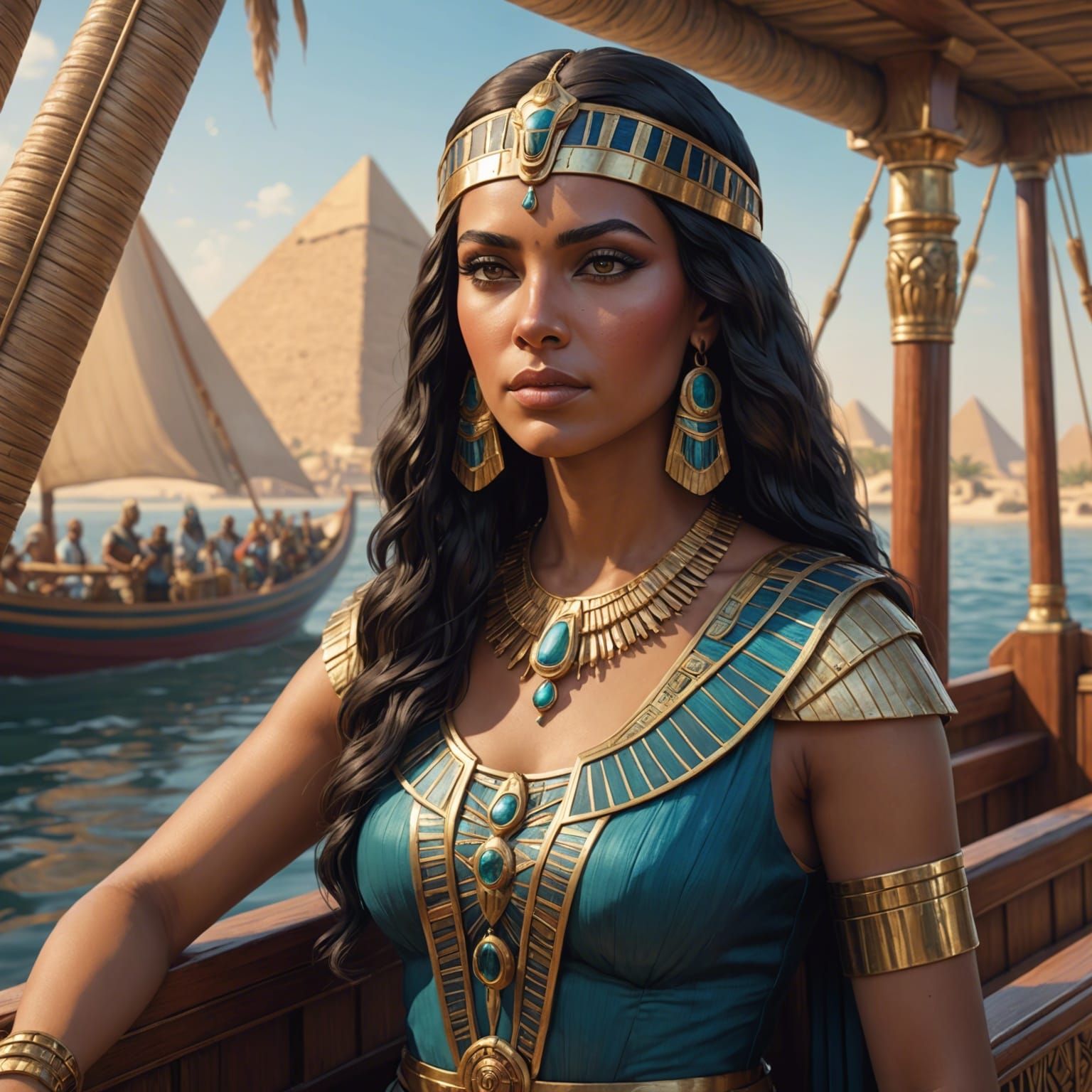 Cleopatra Portrait on Egyptian Reed Boat