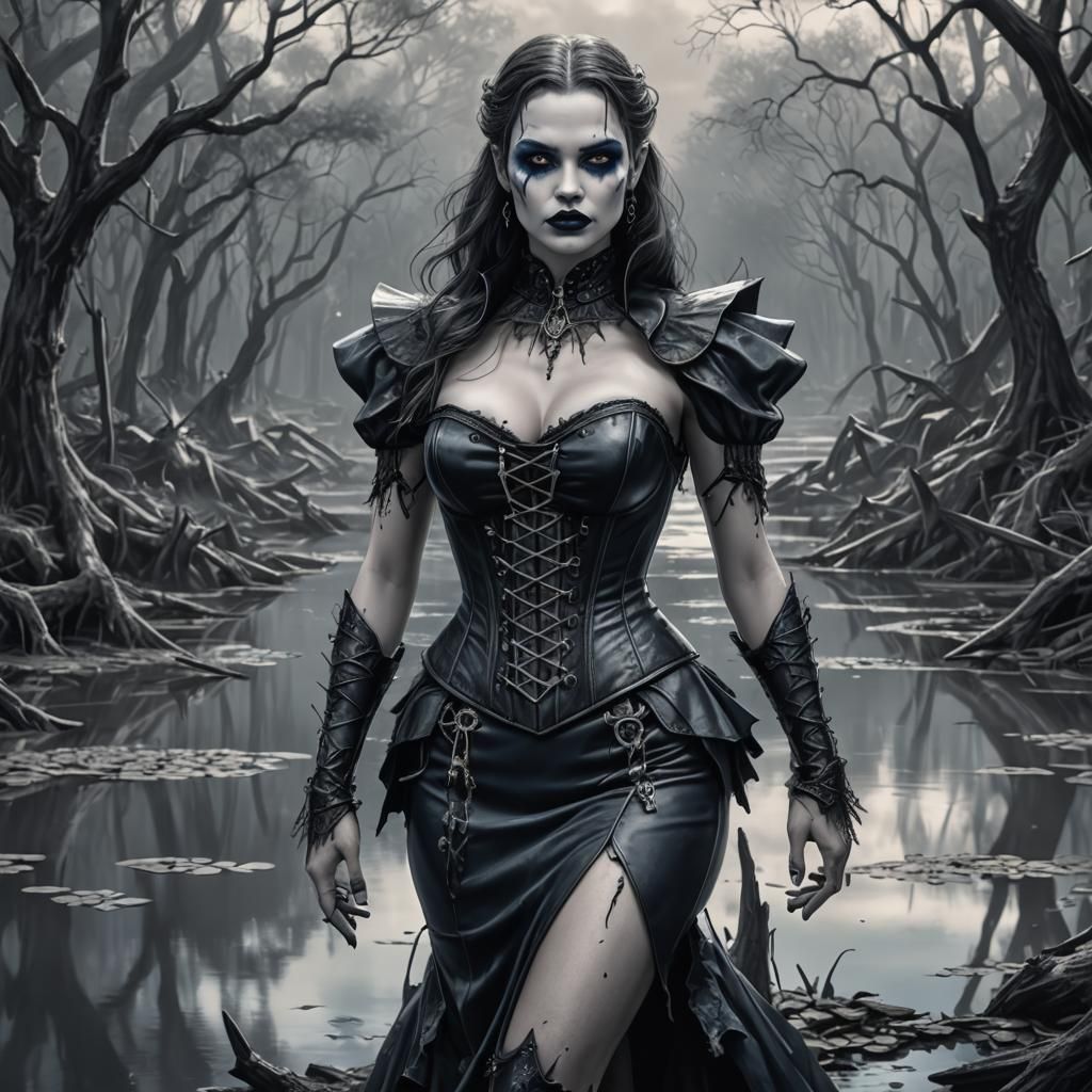 Vampire in Bayou: Grayscale Pencil Sketch