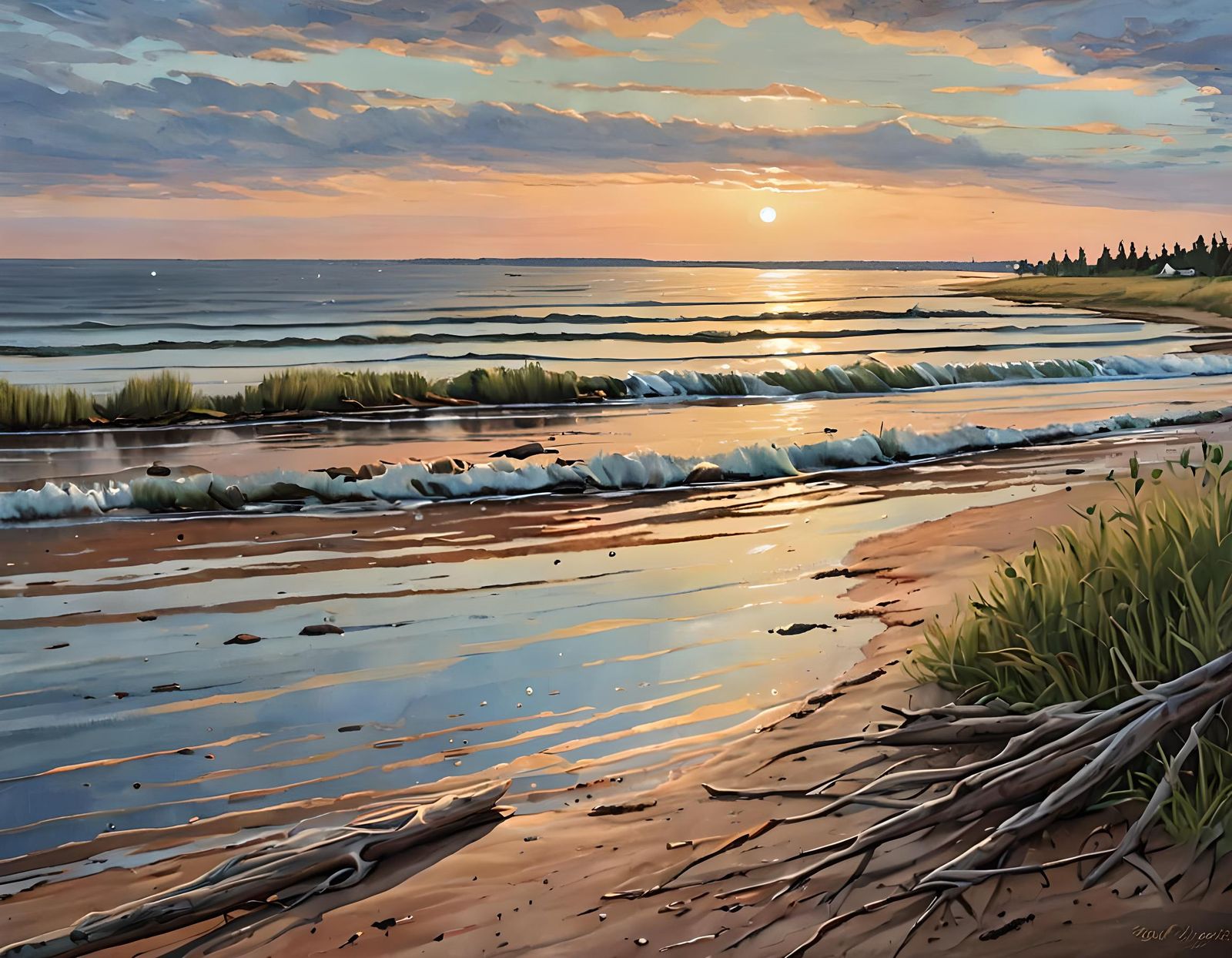 Tranquil Oil Painting of Shediac Bay