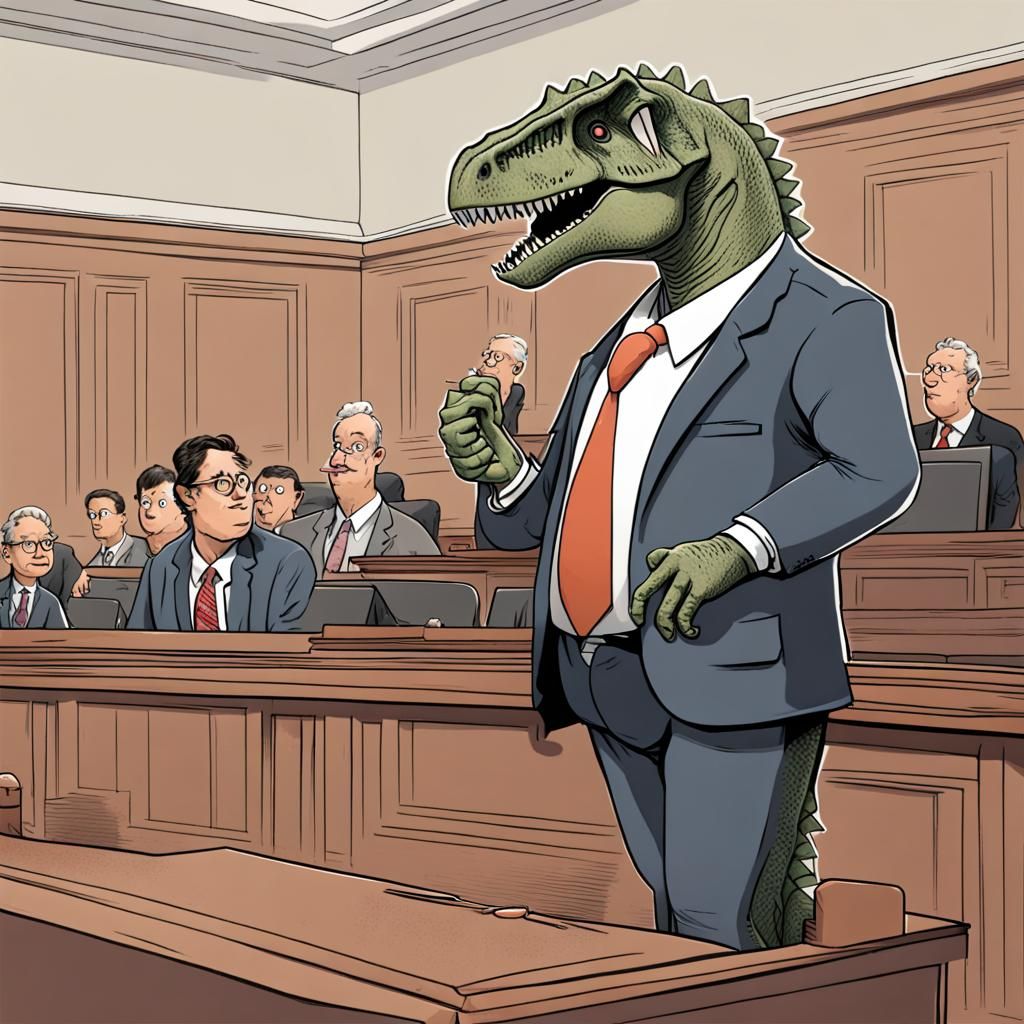 Dinosaur Lawyer in Courtroom Drama