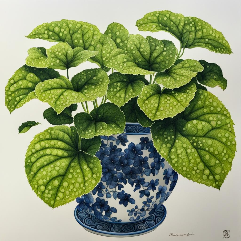 Intricate Ink Painting of Brunnera Macrophylla