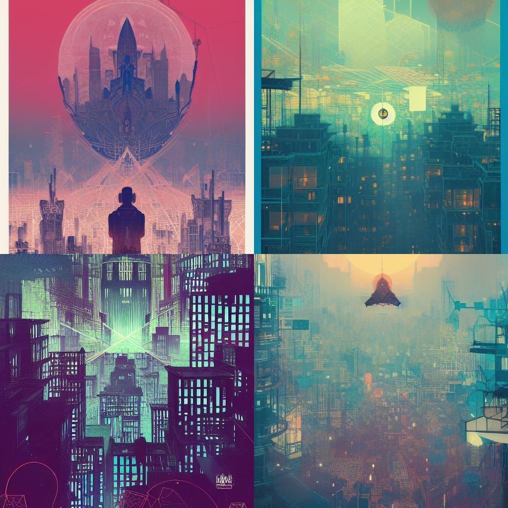 Geometric City Skyline in Cel-Shaded Style