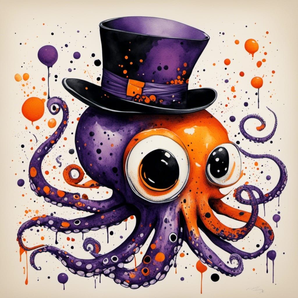Cartoon Octopus Ready for a Party