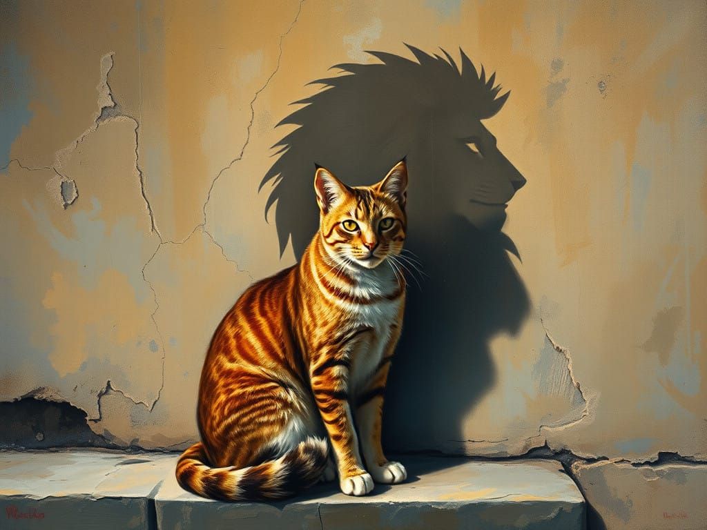 Fierce Feline Transformation in Dark Fantasy Oil Painting