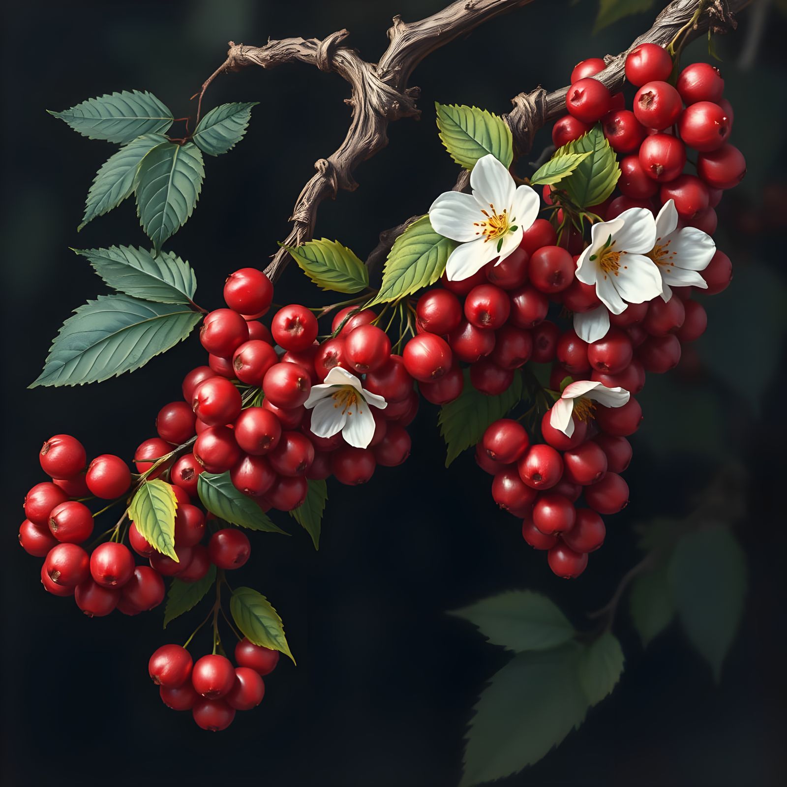 Gnarled Viburnum Branch in Hyperrealistic Style
