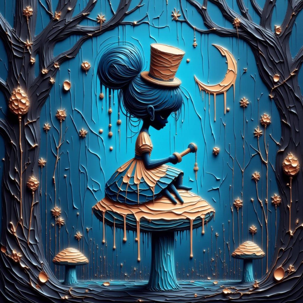 Victorian Caterpillar on Mushroom in Neon Landscape