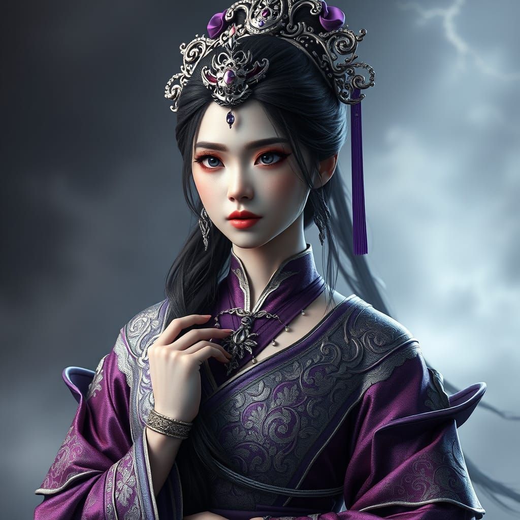 Medieval Princess in Opulent Charcoal Portrait