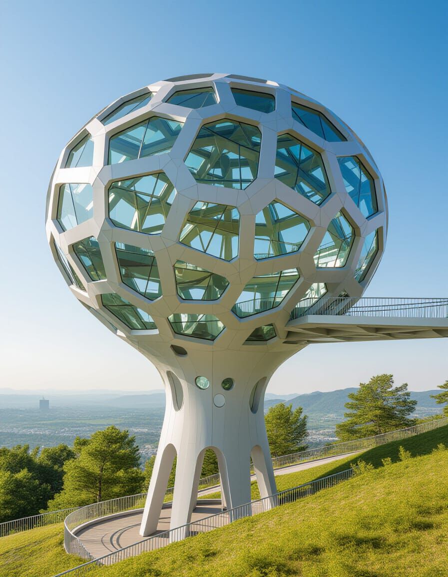 Reticulated Sphere House on Stilts