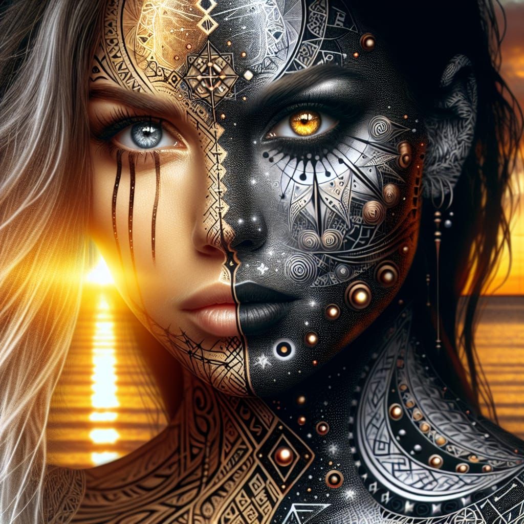 Hyperrealistic Female Portrait in Sacred Geometry