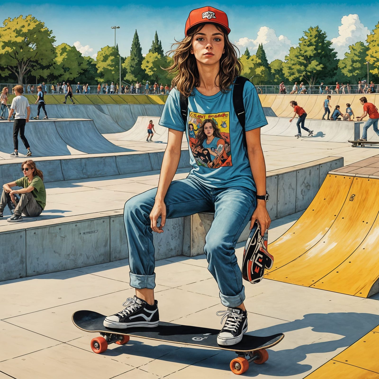 Skater Girl in Skate Park: Comic Book Illustration