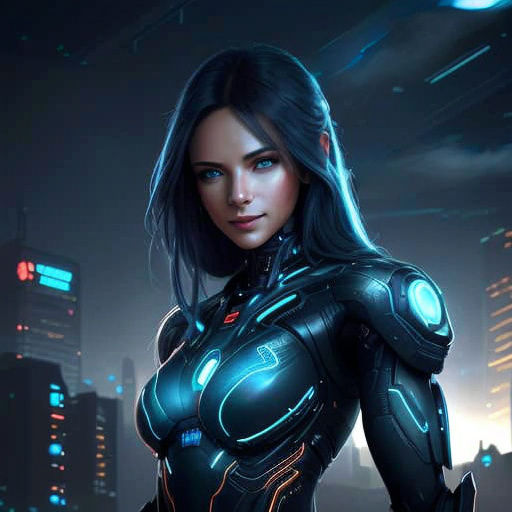 Hyperrealistic Woman Covered in Neon Blue Code