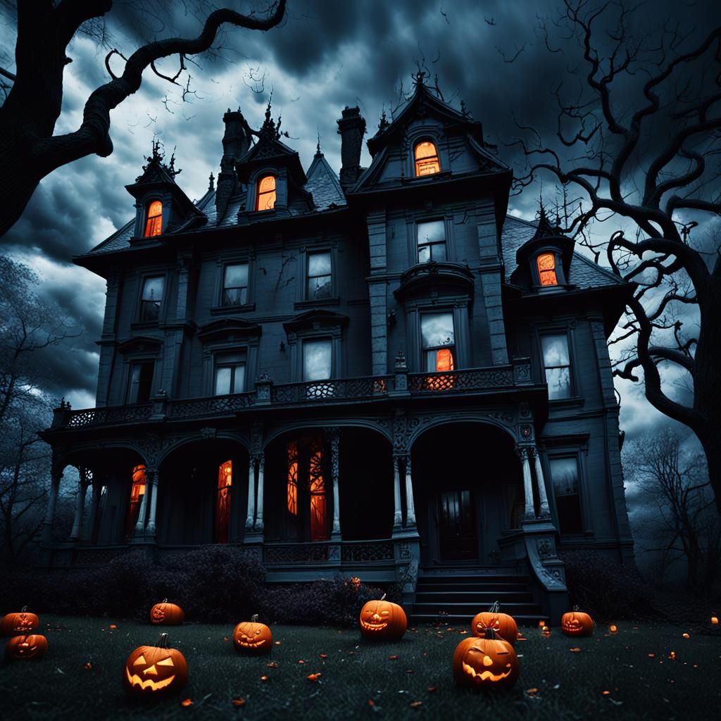 Creepy Mansion in Stormy Night: a Gothic Horror Scene