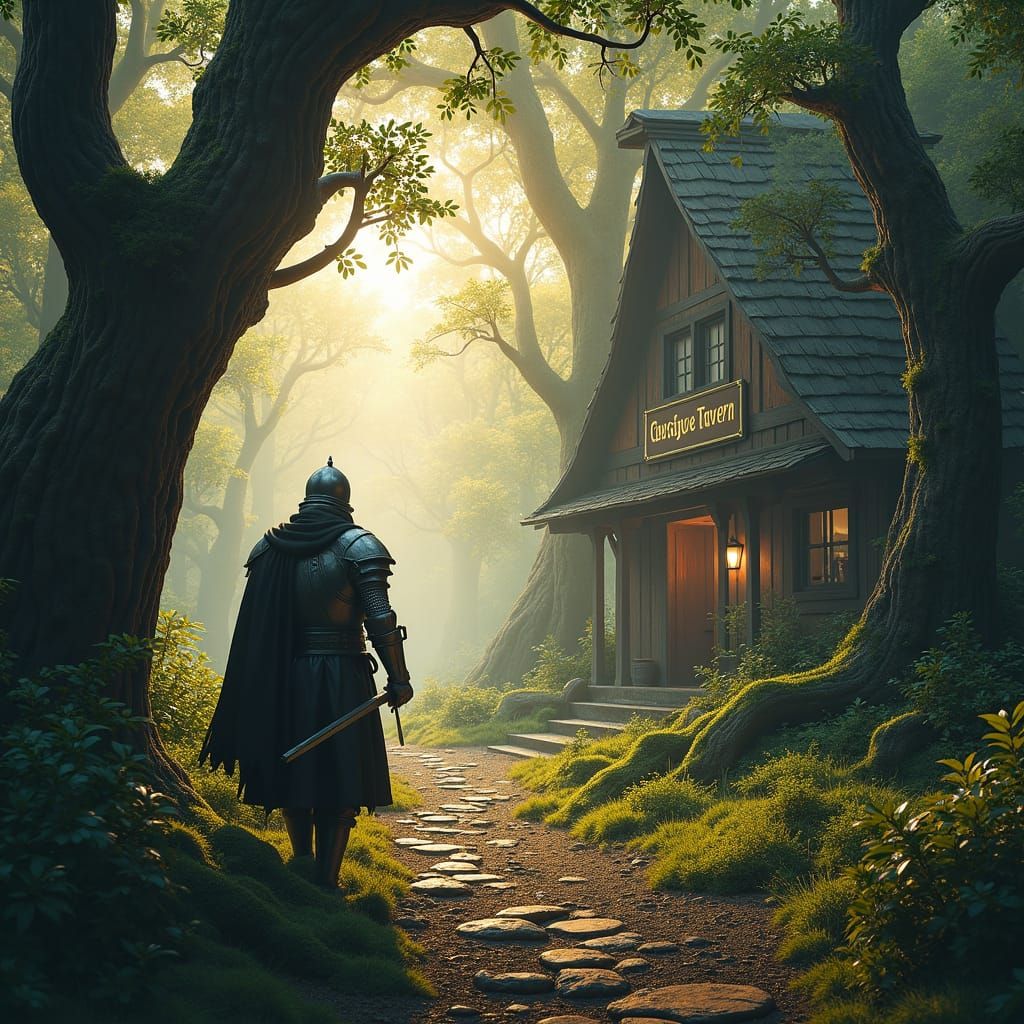 Medieval Knight in Forest: Photorealistic 8k Matte Painting