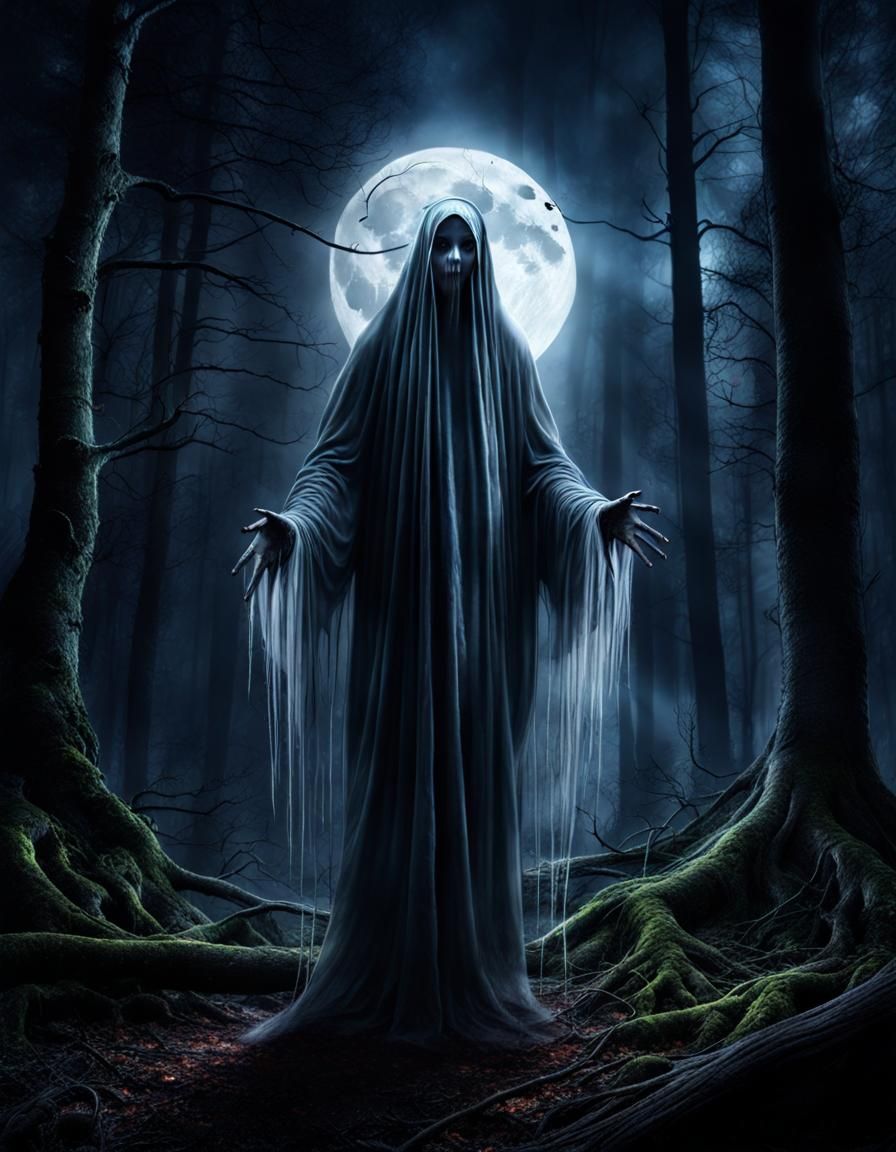Moonlit Ghost in Haunted Forest Portrait