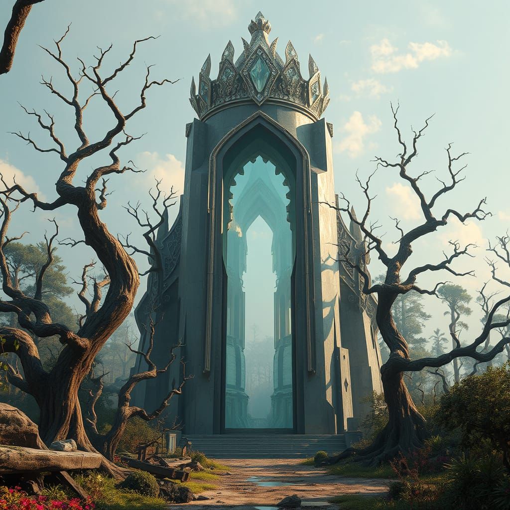 Crystal Portal in Futuristic Landscape