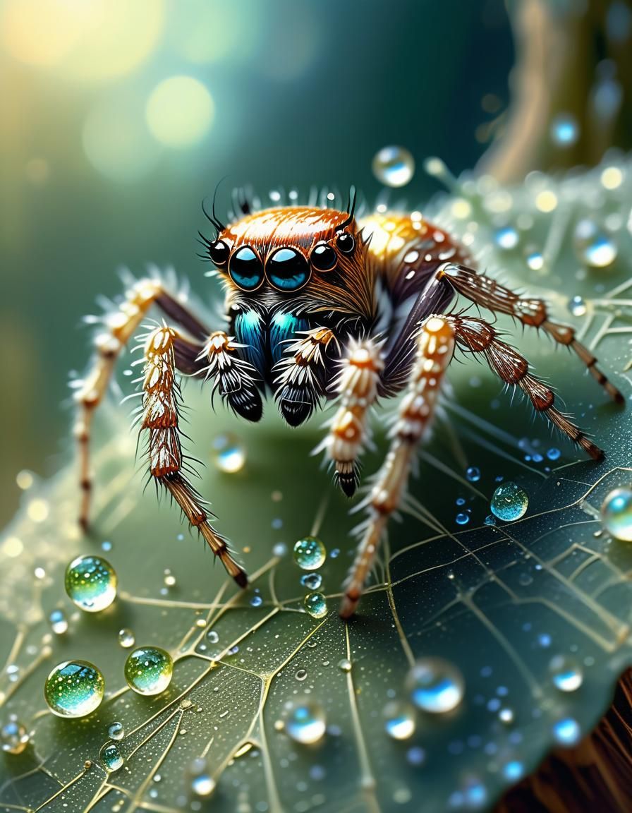 Jumping Spider in Spiderweb Cloak: Fantasy Illustration