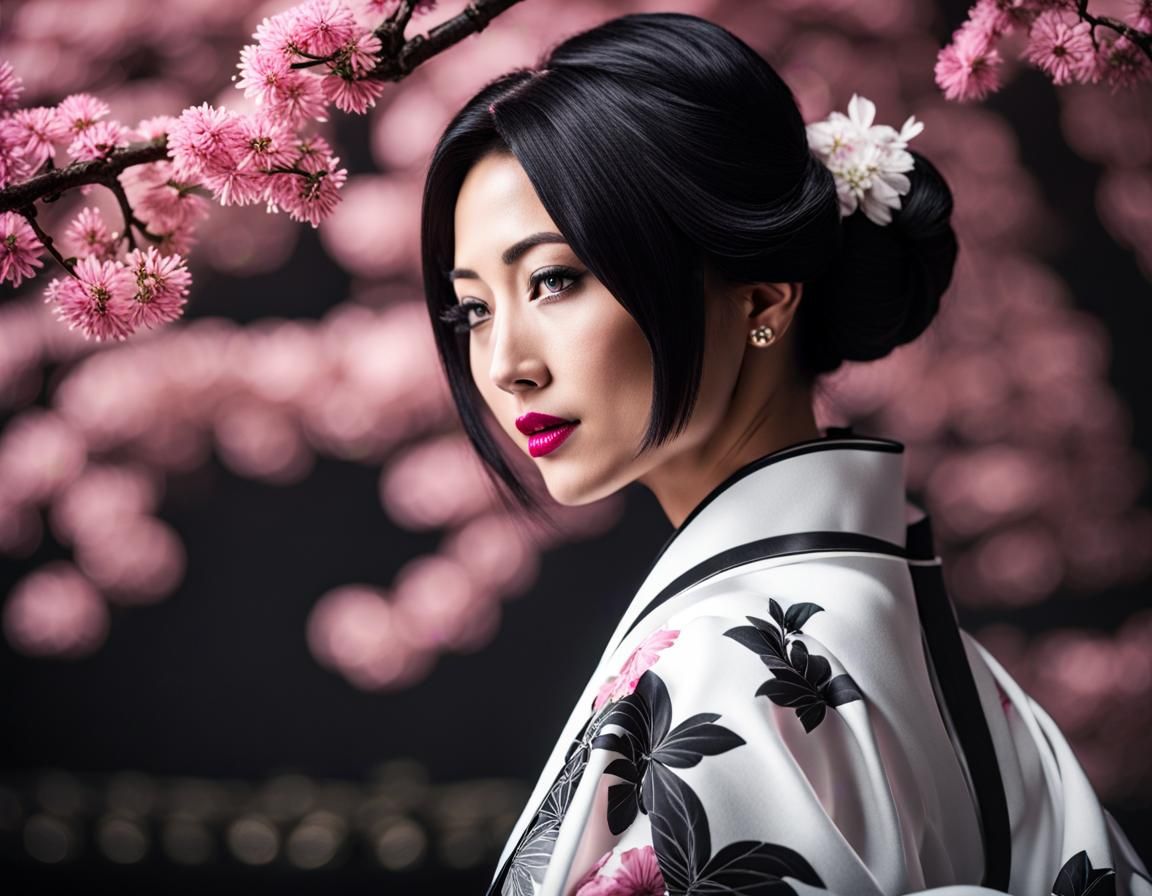 Dramatic Japanese Woman in Kimono