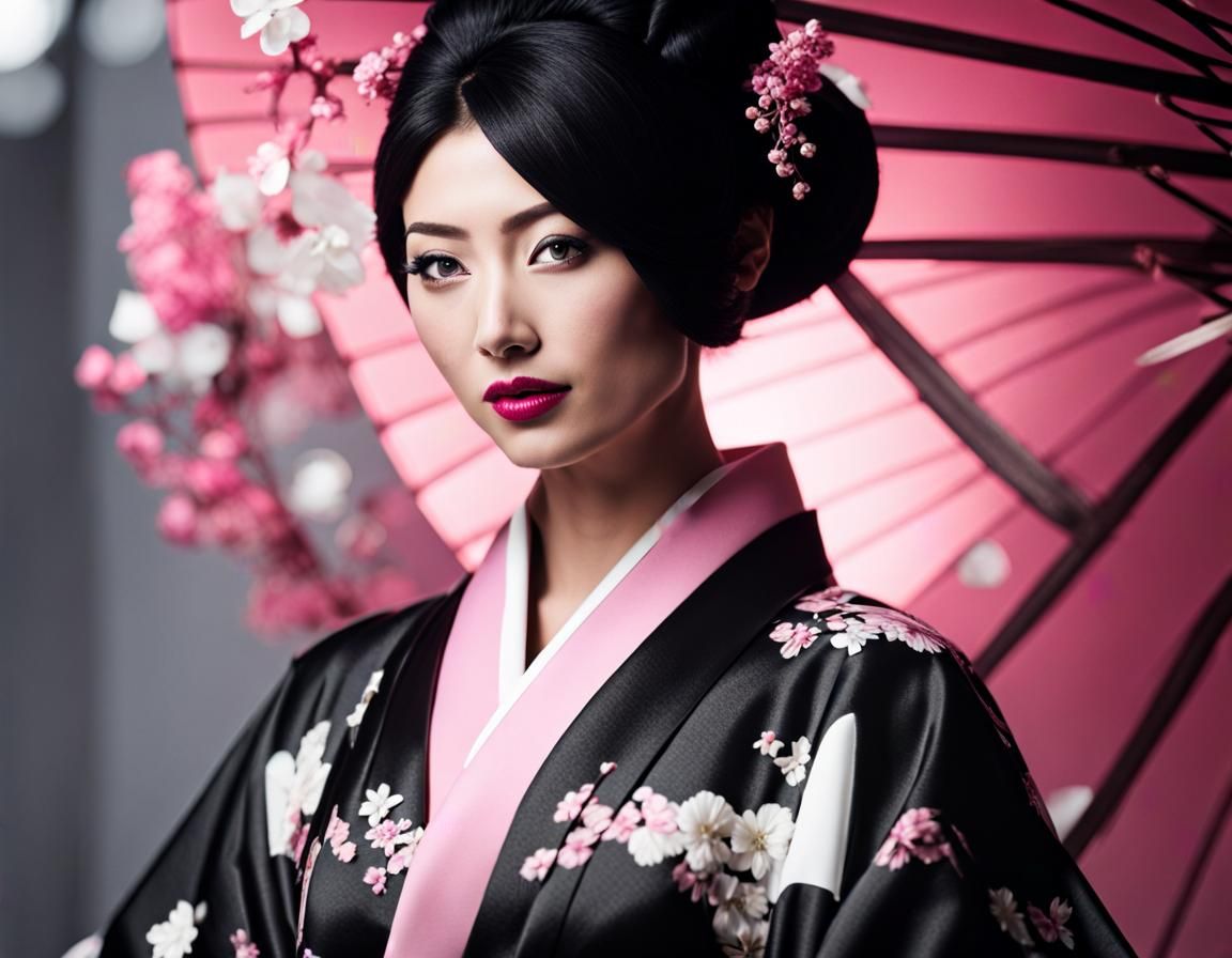 Japanese Woman in Kimono: Film Noir Photography