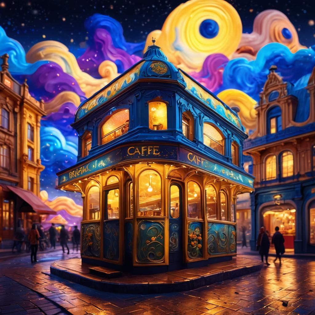 Van Gogh-Style Cafe with Swirling Brushstrokes