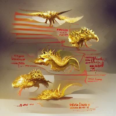 Golden Three-Headed Dragon Kaiju Concept Art