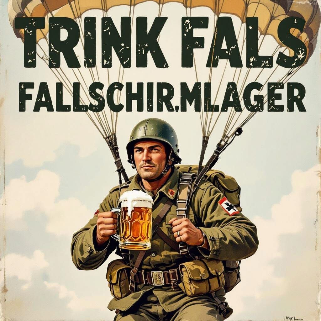 WWII German Paratrooper Beer Poster, Vintage Style