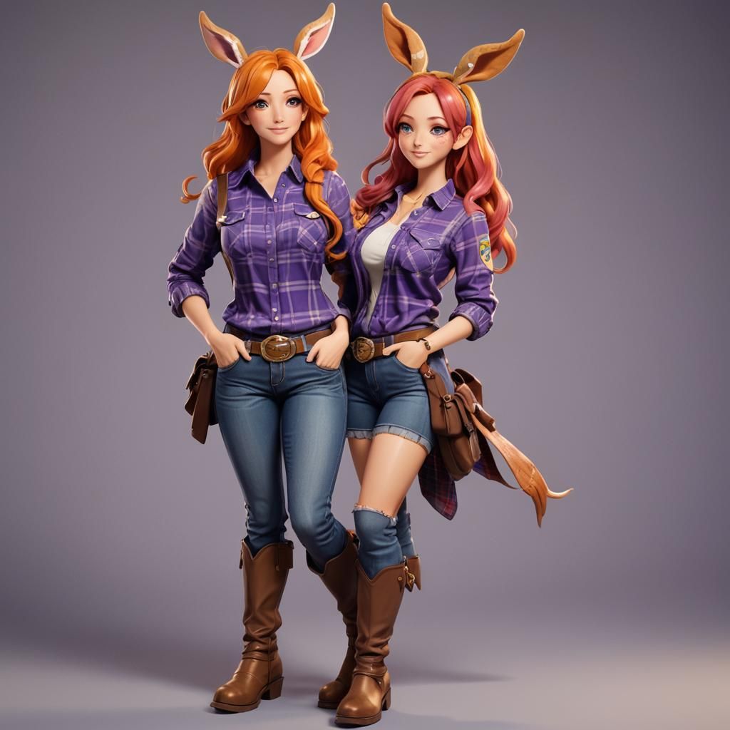 Curvy Anime Woman with Rabbit Ears in 3D Art