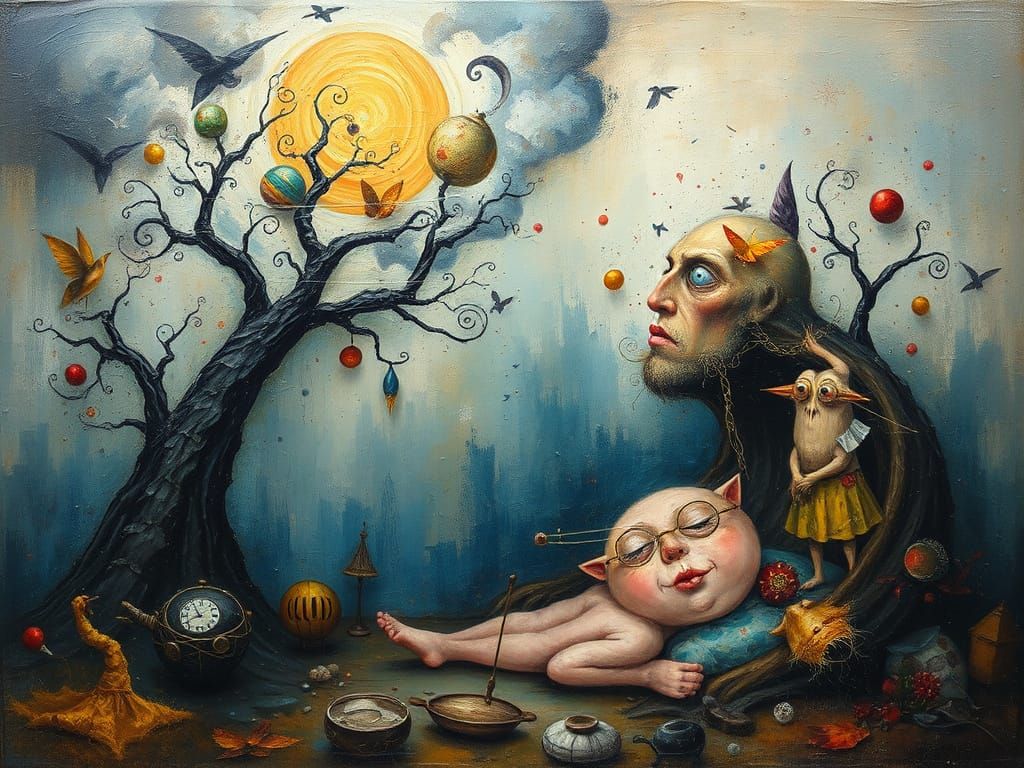 Dreamlike Whimsy: A Surreal Oil Painting