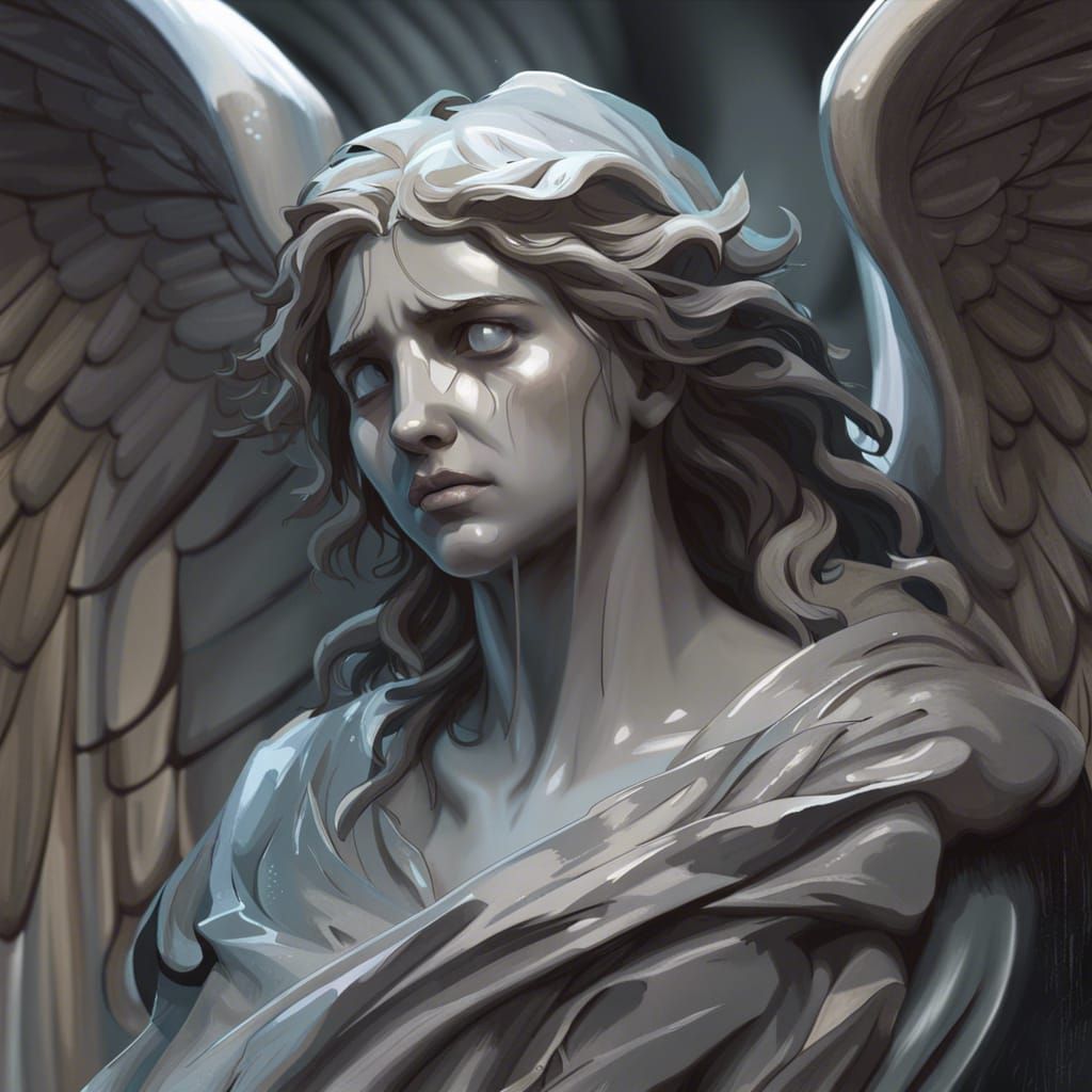 Crying Angel Statue Portrait in Volumetric Lighting