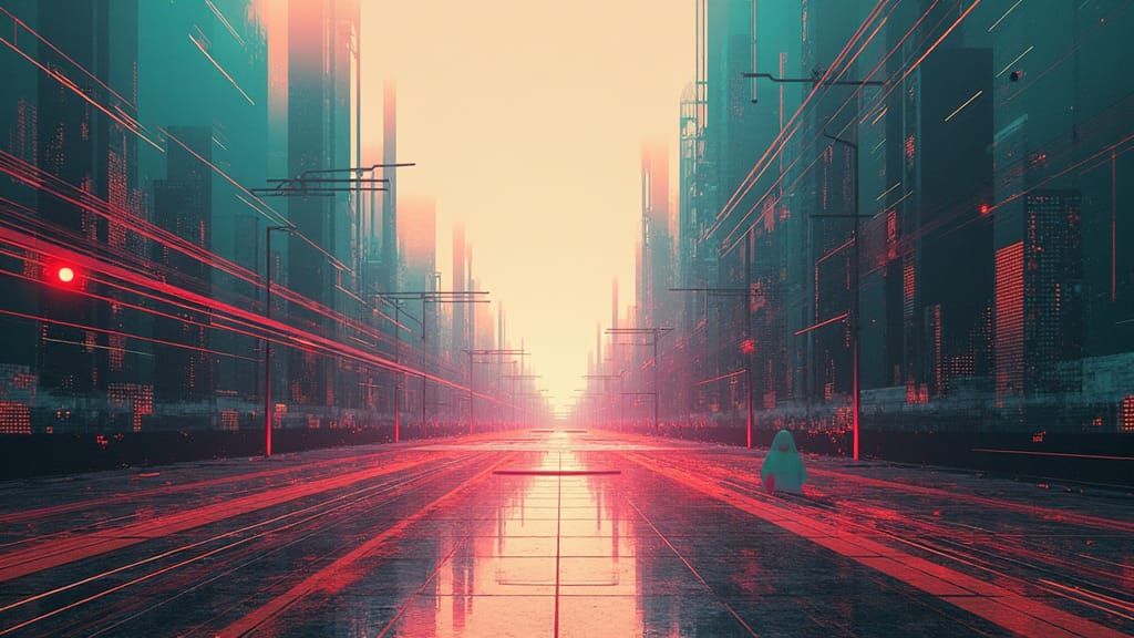 Abstract Glitch Art Scene with Digital Fragmentation