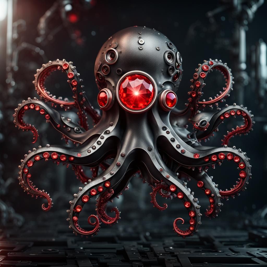Mechanical Octopus with Jewel, Detailed Matte Painting