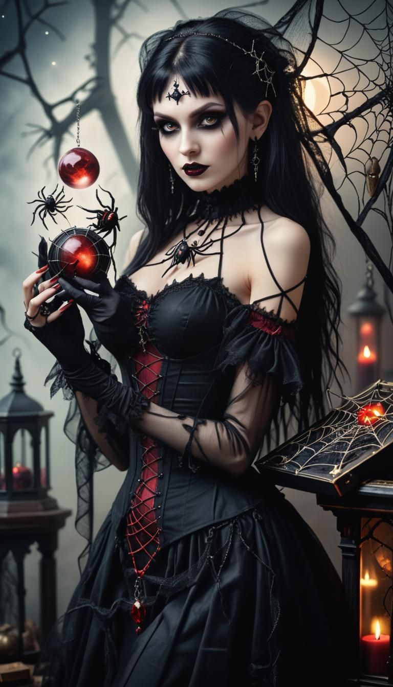 Most beautiful attractive Gothic woman as   treasure  witch ...