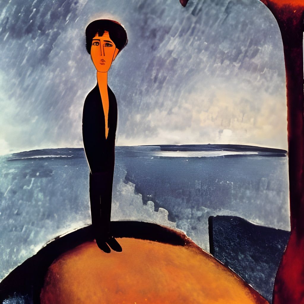 Wanderer Above the Sea of Fog, in Modigliani Style