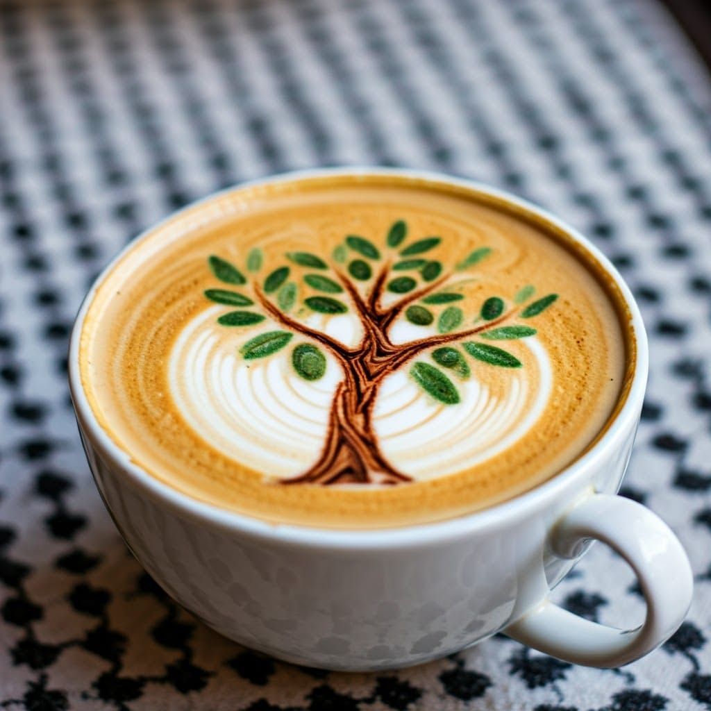 Latte Art Olive Tree with Tatreez Embroidery